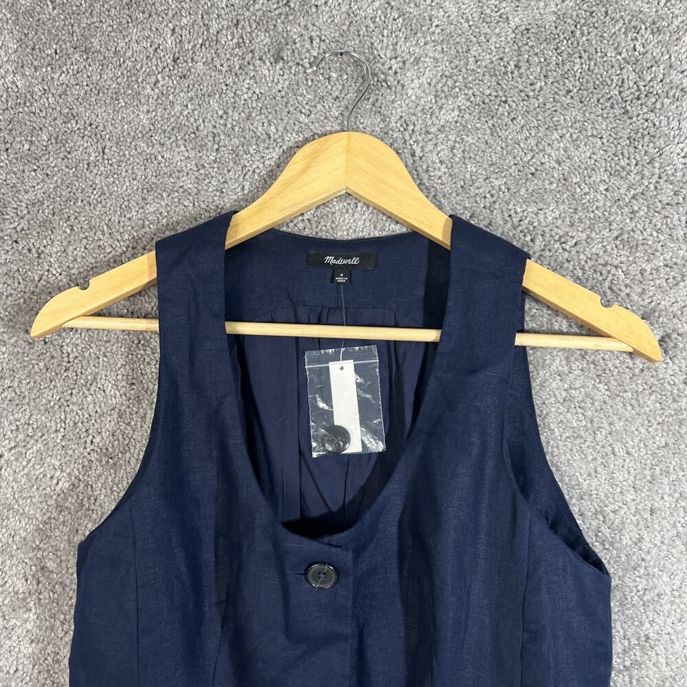 Madewell Womens Linen Vest Size 0 Blue Button Front Cut Away Tailored Lined - Picture 5 of 10